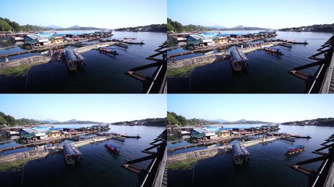 泰国孟族木桥景区游船码头实拍