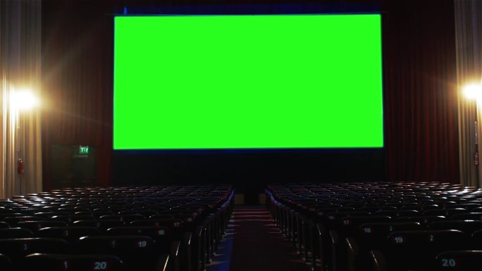 绿色屏幕的电影院。
