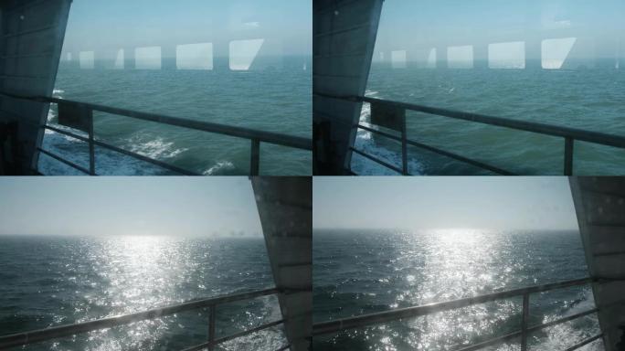 船舱内透过窗户看海面