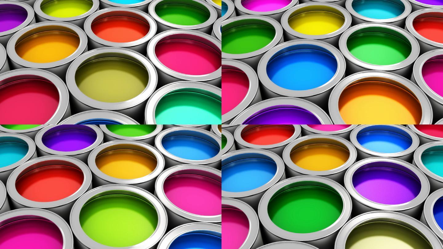 彩色油漆罐染色鲜艳的颜色容器