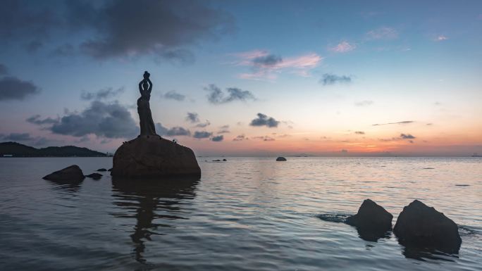 珠海地标建筑-珠海渔女日出延时