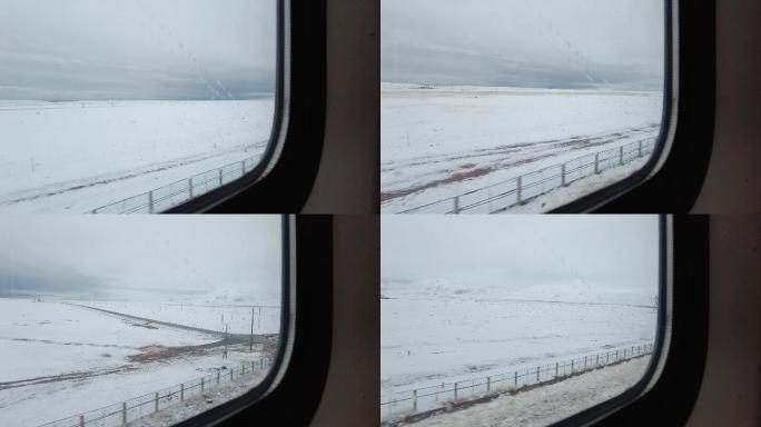 雪山雪原火车车窗窗外