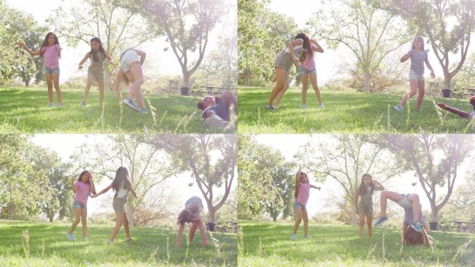 小女孩在草地玩耍青春少女国外女生小学生