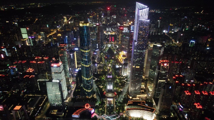 航拍5.4k广州珠江新城中轴线夜景