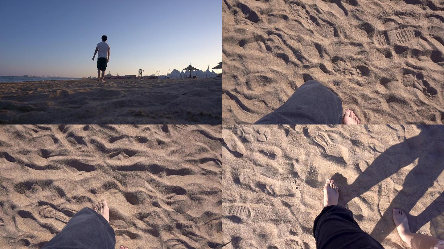 沙滩赤脚走路