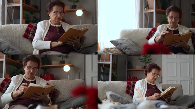 奶奶在家看书