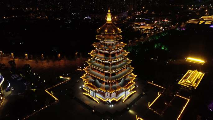 遂宁临仙阁航拍夜景