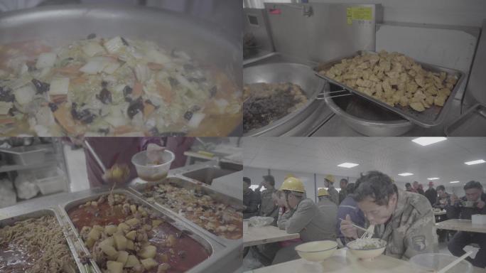 农民工厂区工地做饭打饭吃饭视频素材