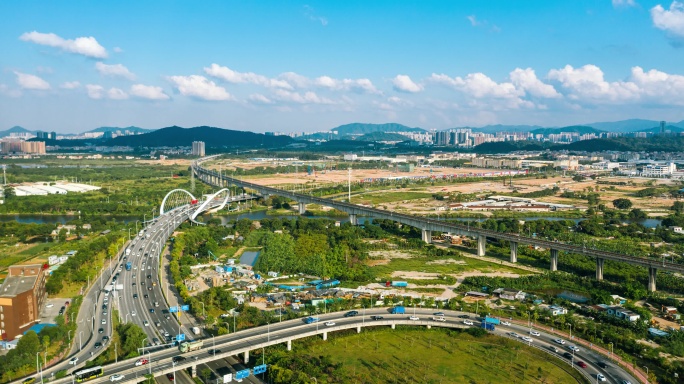 中山城区蝴蝶桥与高铁城市风光延时3