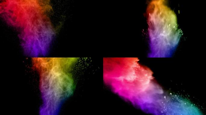 抽象真实的彩色粉末爆炸在黑色背景上