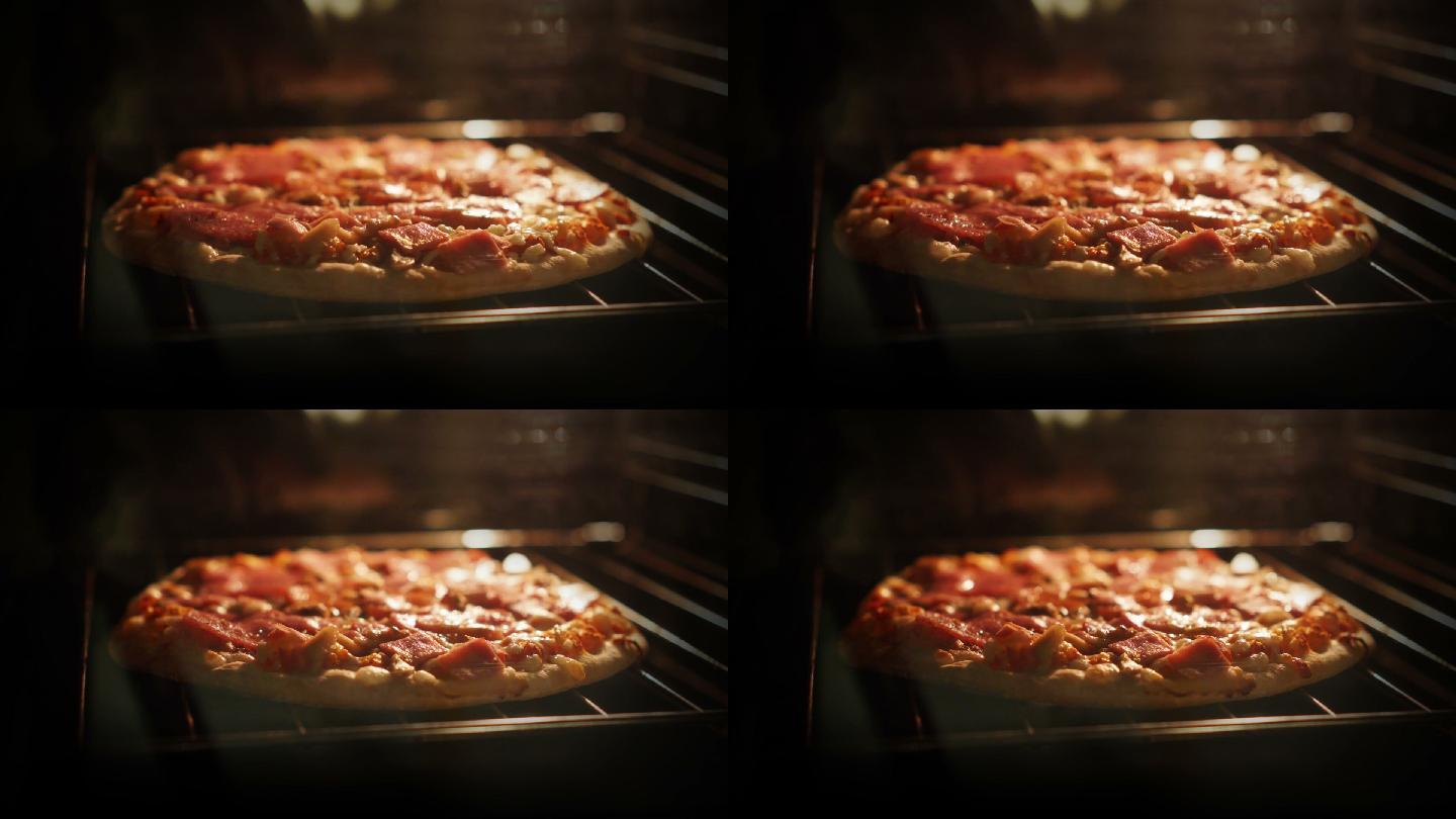烤箱里的比萨饼披萨披萨店高温烘烤烤熟