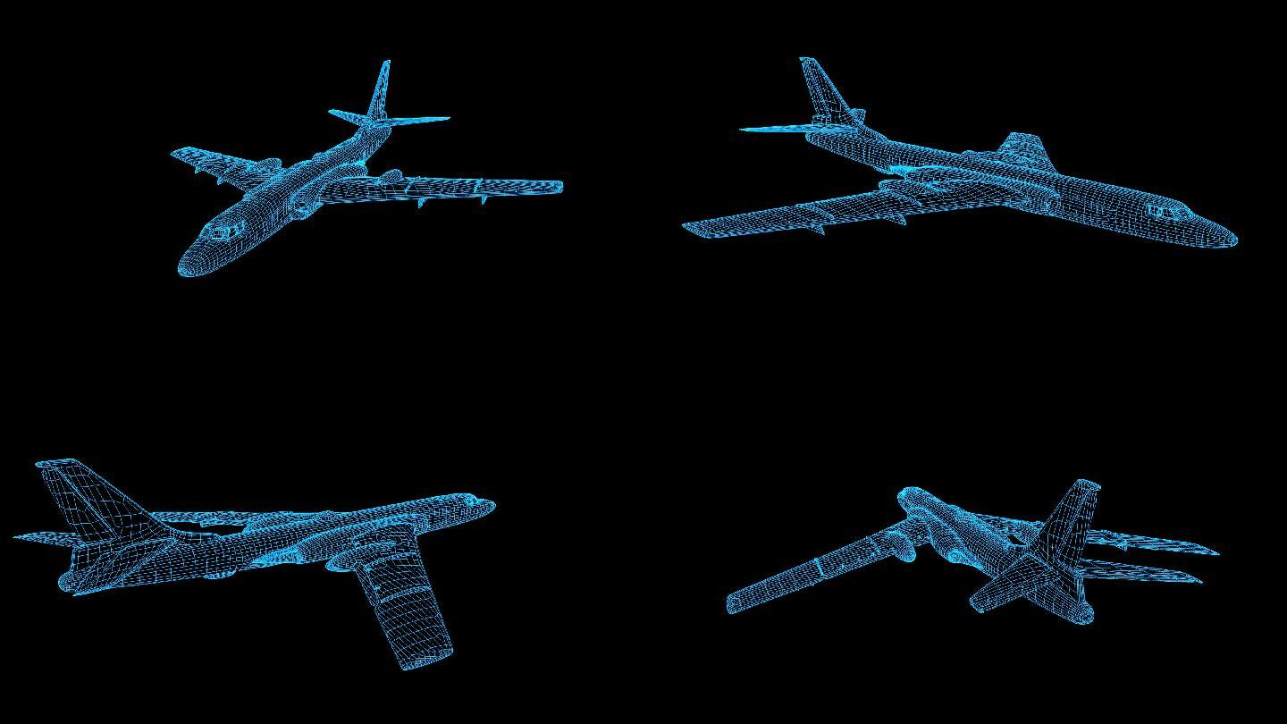 蓝色线框全息科技轰炸机H6K动画带通道