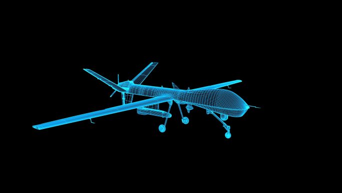 蓝色线框全息科技无人机动画带通道