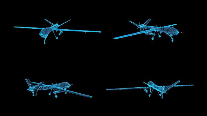 蓝色线框全息科技无人机动画带通道