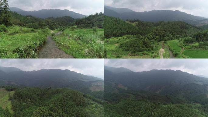 4k高清溪水农田大山航拍素材