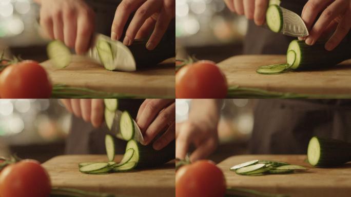 厨师正在快速切黄瓜