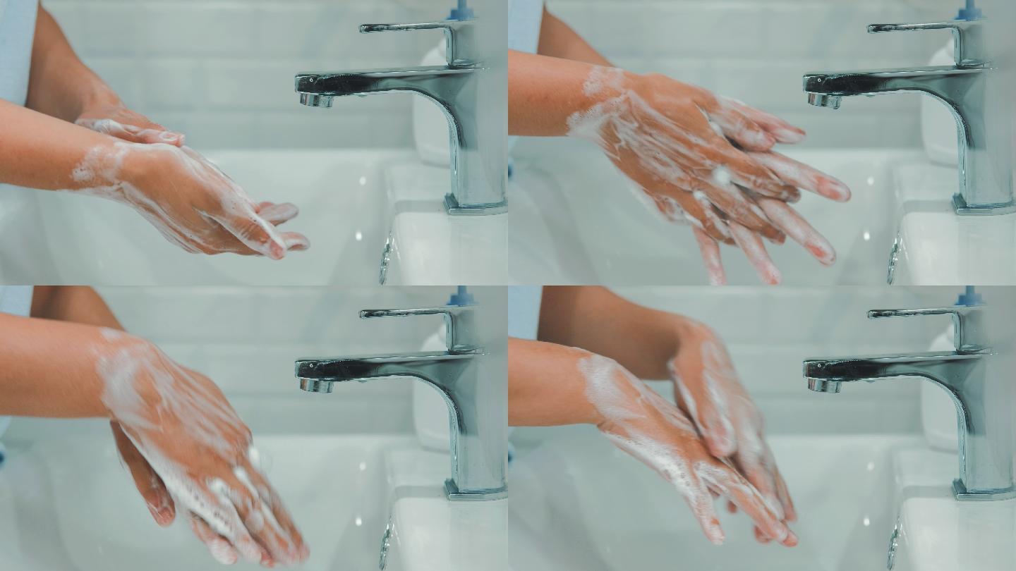 在家洗手防止冠状病毒、流感细菌的传播