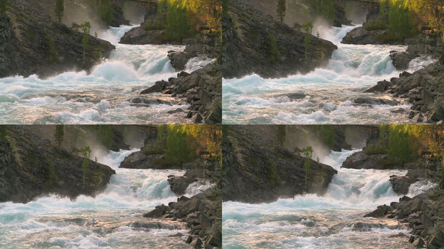 湍急的河流山水风光绿水青山生态风景