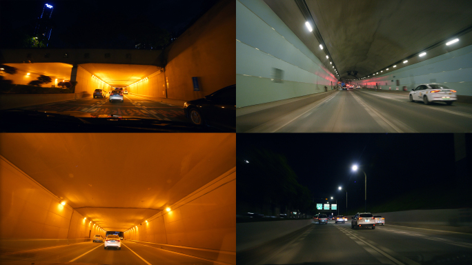 城市隧道，夜晚开车穿过隧道4k视频素材