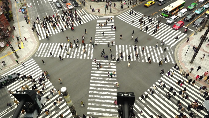 日本东京银座交通路口鸟瞰图。