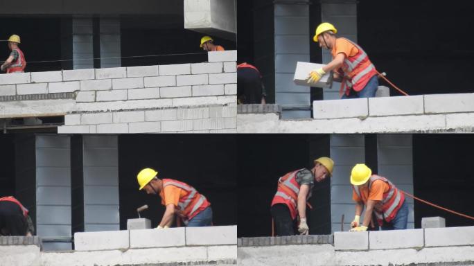 工人施工砌砖