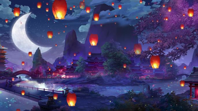 孔明灯中国风夜景LED背景动画
