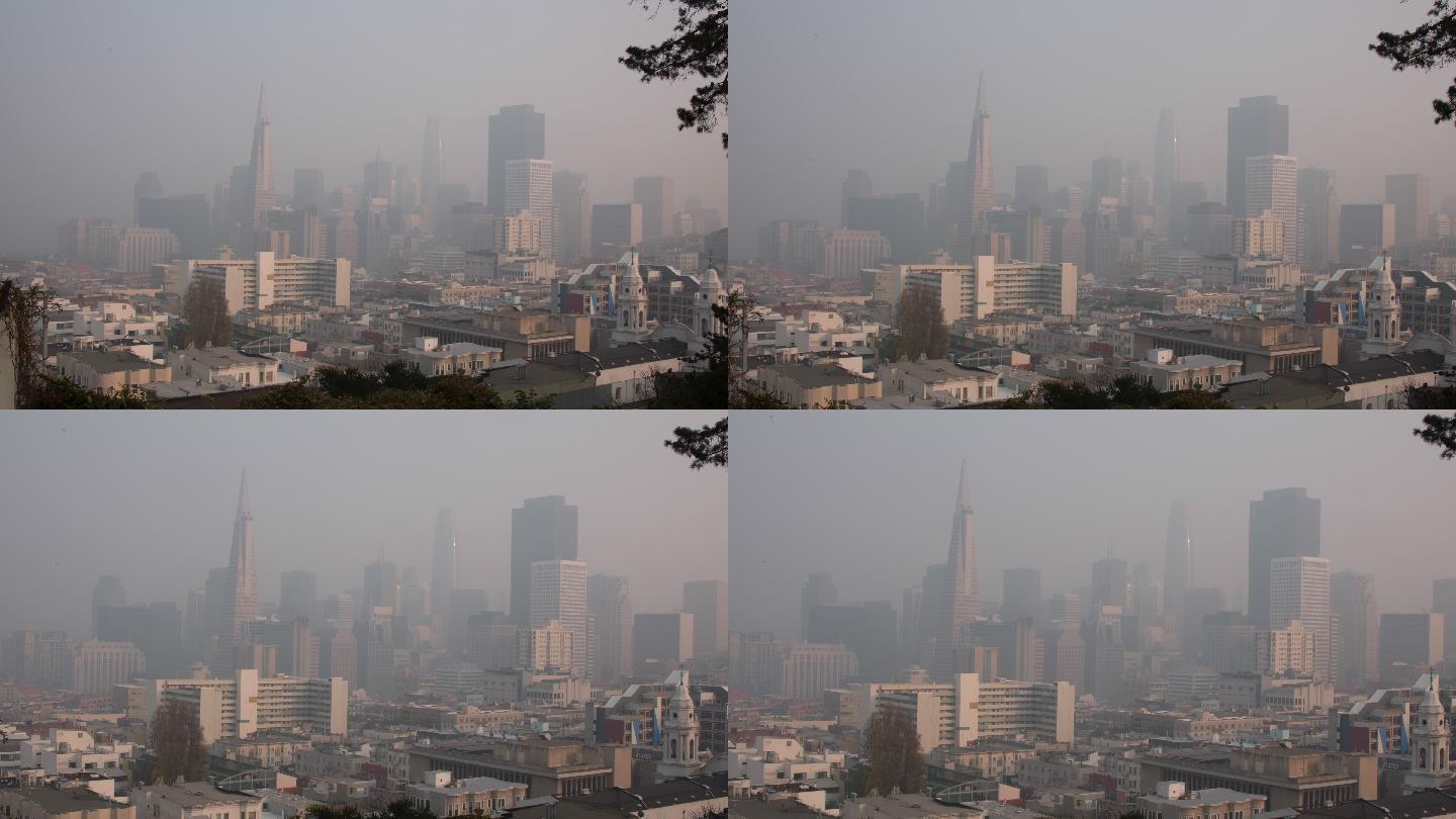 旧金山市中心加州野火烟雾景观