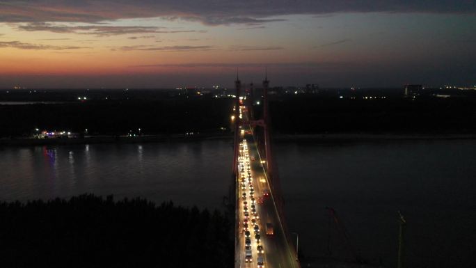 山东济南：航拍济南黄河大桥夜景