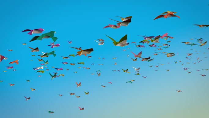 天空飞翔的折纸鹤
