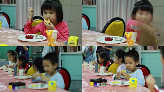 幼儿园小朋友品尝美食，超级可爱的小朋友