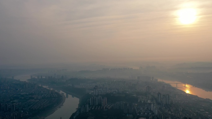 泸州航拍两江交汇处管驿嘴延时