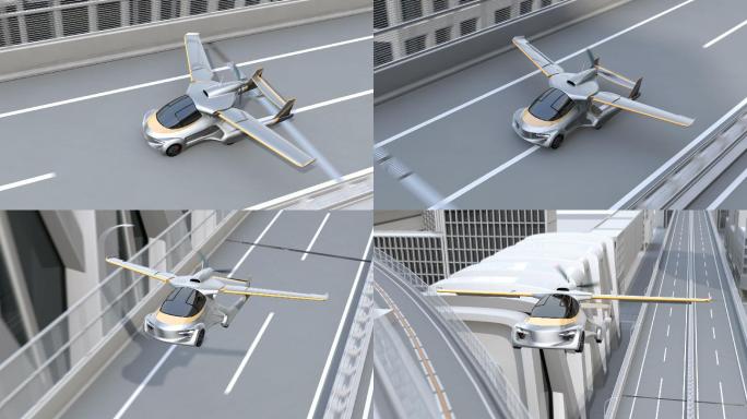 未来派飞车从高速公路起飞