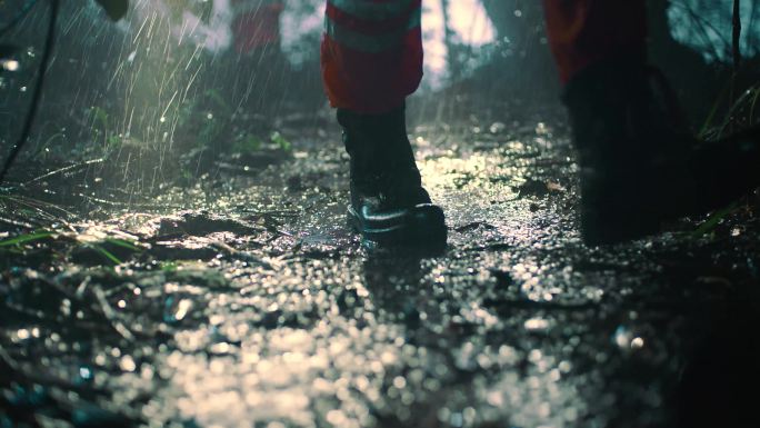 抢险救援抗震救灾救援演练雨夜脚步搜救