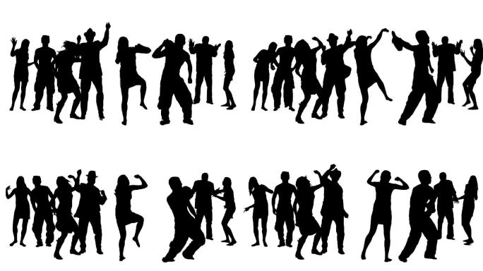 白色背景下的跳舞剪影人群