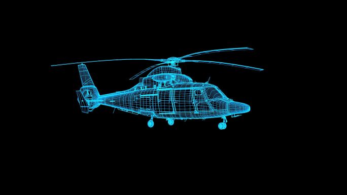 【原创】蓝色线框全息科技直升机动画带通道