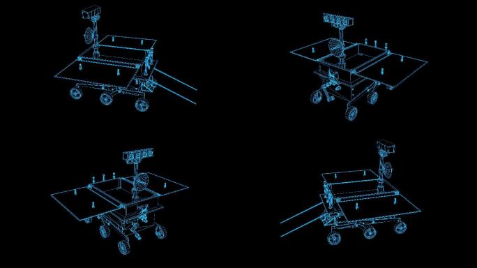 蓝色线框全息科技月球车动画带通道