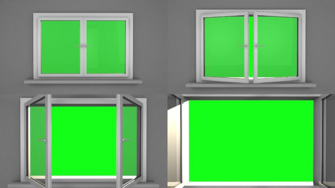 白窗绿屏MG动画三维3D拉开窗户
