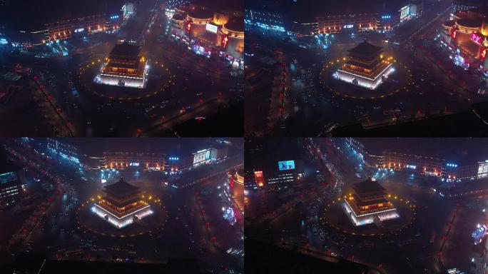 西安钟楼广场360度航拍夜景