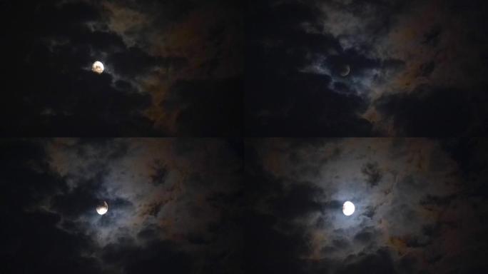 4k夜晚的月亮乌云密布