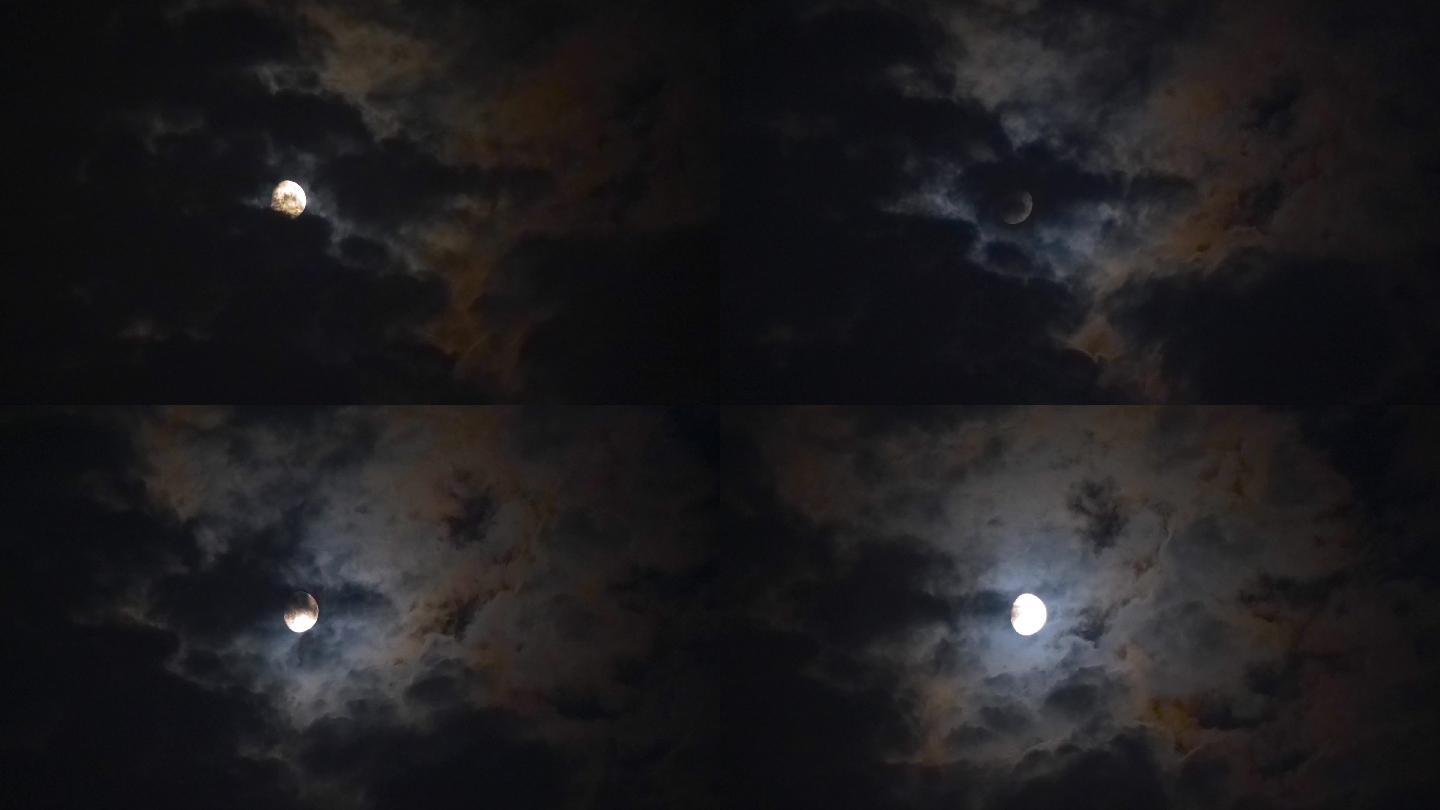 4k夜晚的月亮乌云密布