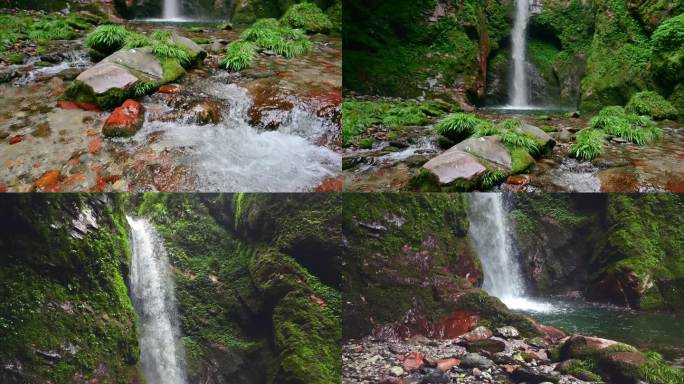 大自然原生态山泉瀑布清澈溪水