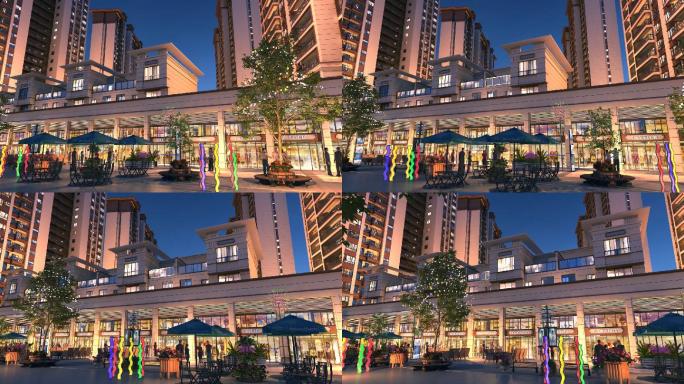 三维动画建筑漫游商业街夜景通用镜头