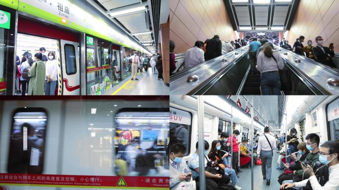 广州佛山地铁上下班客流高清4k素材包
