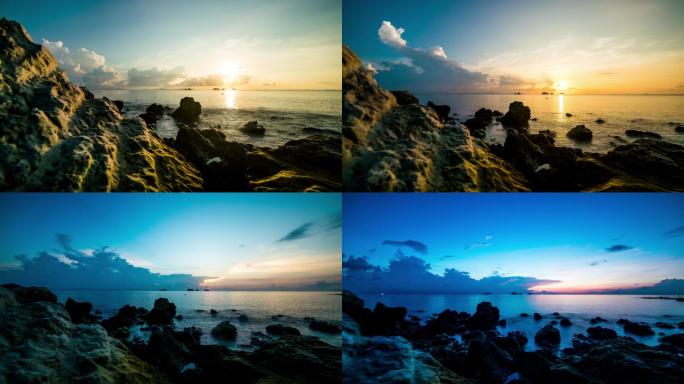 海上的日落，日转夜延时摄影