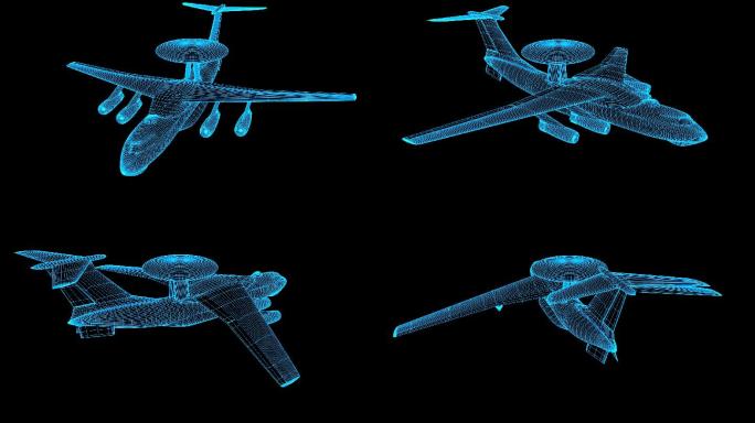 蓝色线框全息科技飞机动画带通道
