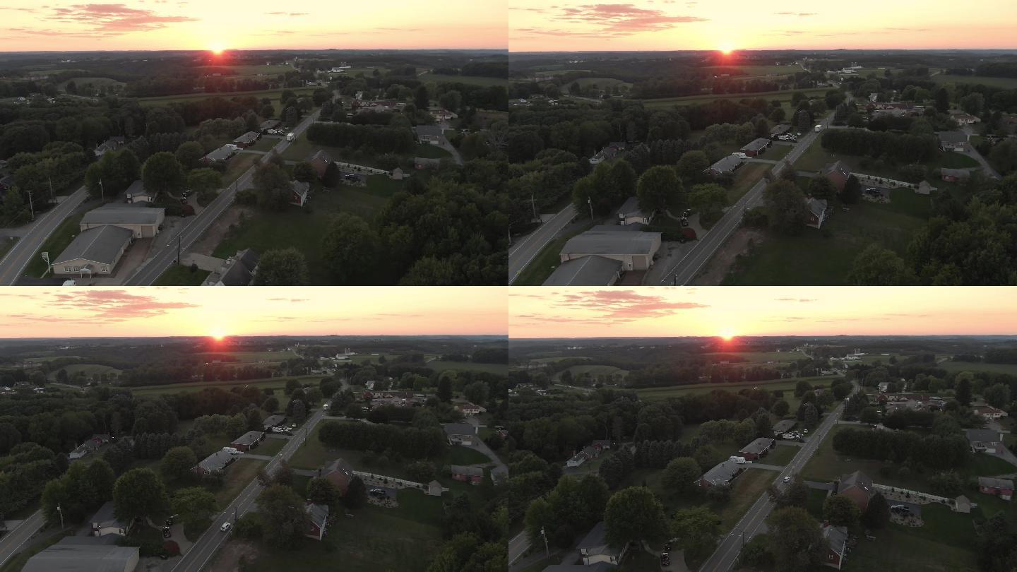 宾夕法尼亚州日落的慢速空中拍摄