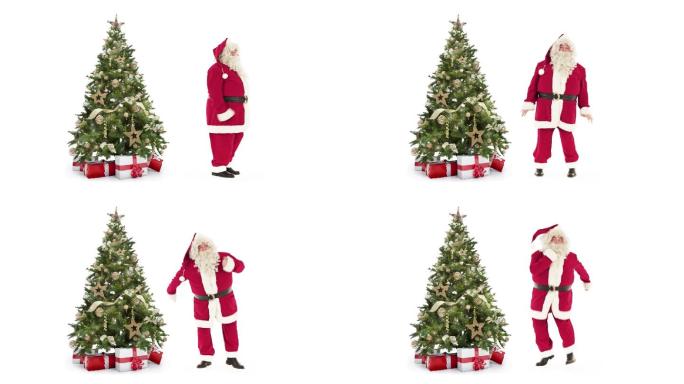 彩灯装饰圣诞树与礼品盒和圣诞老人