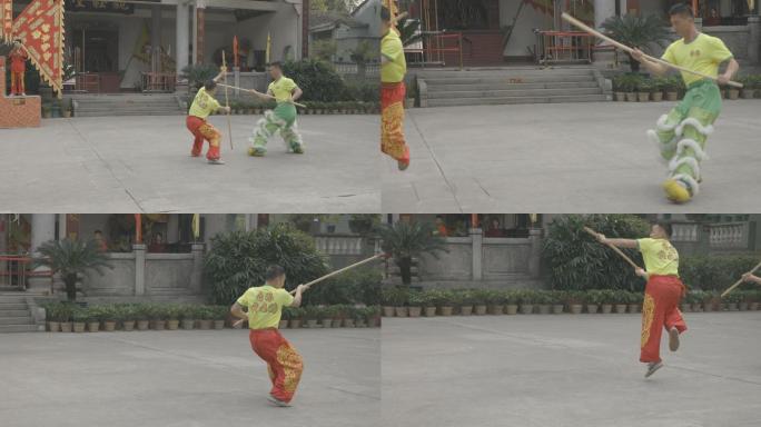 黄飞鸿狮艺武术馆长棍对打表演