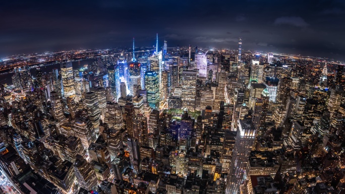 美国纽约市曼哈顿市中心夜景