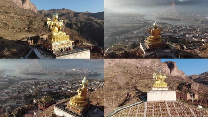 航拍玛沁县拉加寺最高处